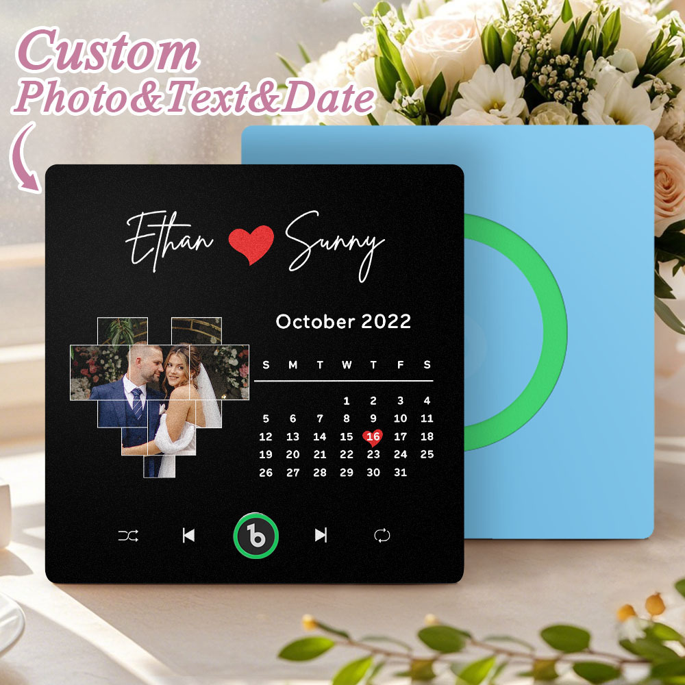 Custom Musical Fridge Magnets Personalized Heart Photo Calendar Song Magnet For Fridge with Date Wedding Gifts Anniversary Gifts for Him - Bestchristmasgifts