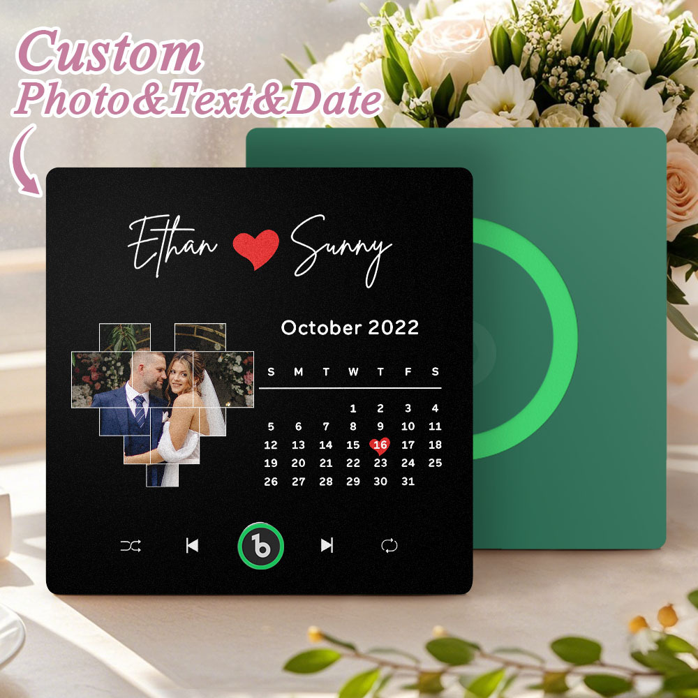 Custom Musical Fridge Magnets Personalized Heart Photo Calendar Song Magnet For Fridge with Date Wedding Gifts Anniversary Gifts for Him - Bestchristmasgifts
