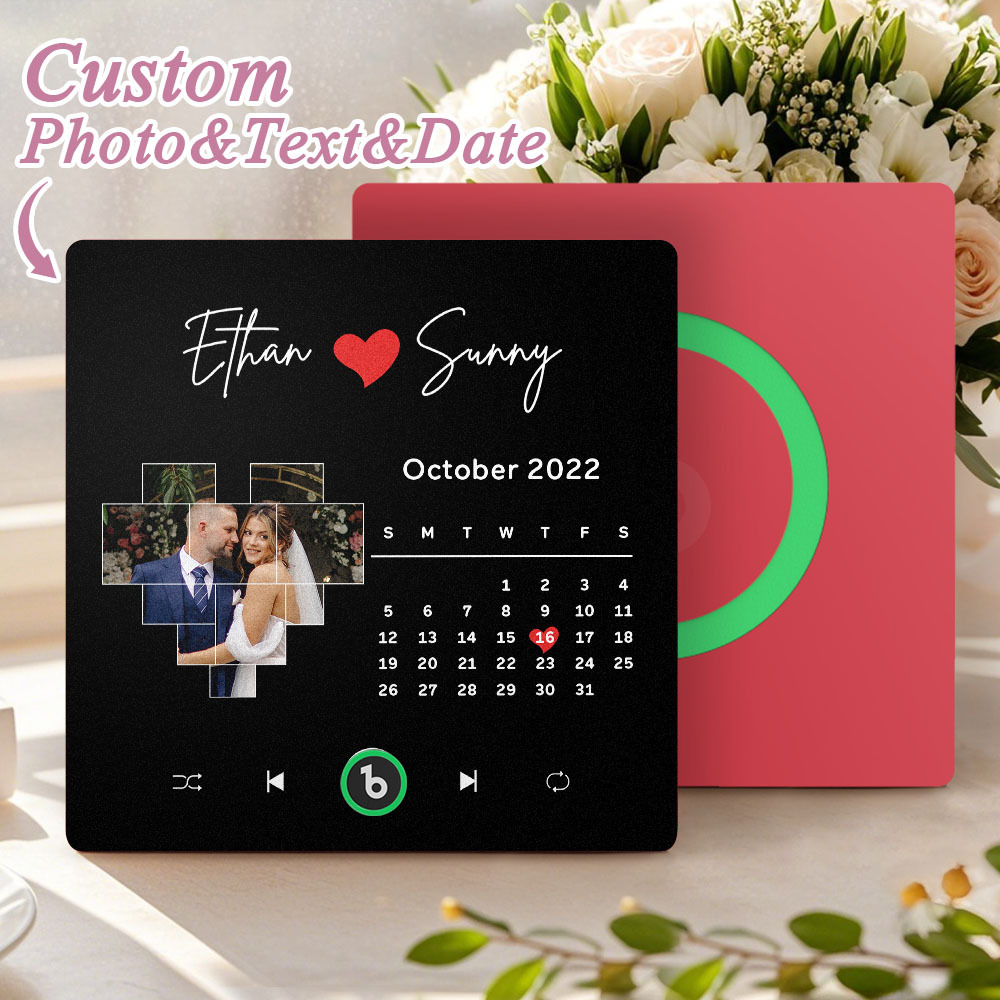 Custom Musical Fridge Magnets Personalized Heart Photo Calendar Song Magnet For Fridge with Date Wedding Gifts Anniversary Gifts for Him - Bestchristmasgifts