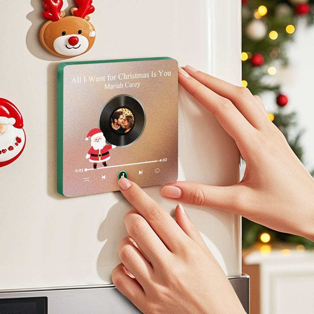 Custom Music Fridge Magnet Personalized Photo Colorful Santa Claus Fridge Magnet Music That Can Be Played Christmas Gift - Fridgebeats