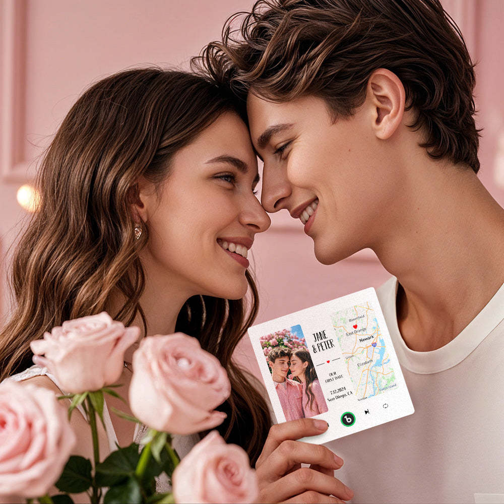 Custom Music Fridge Magnet with Photo and Map Upgraded Music Fridge Magnet Valentine's Gifts Our First Date - Fridgebeats