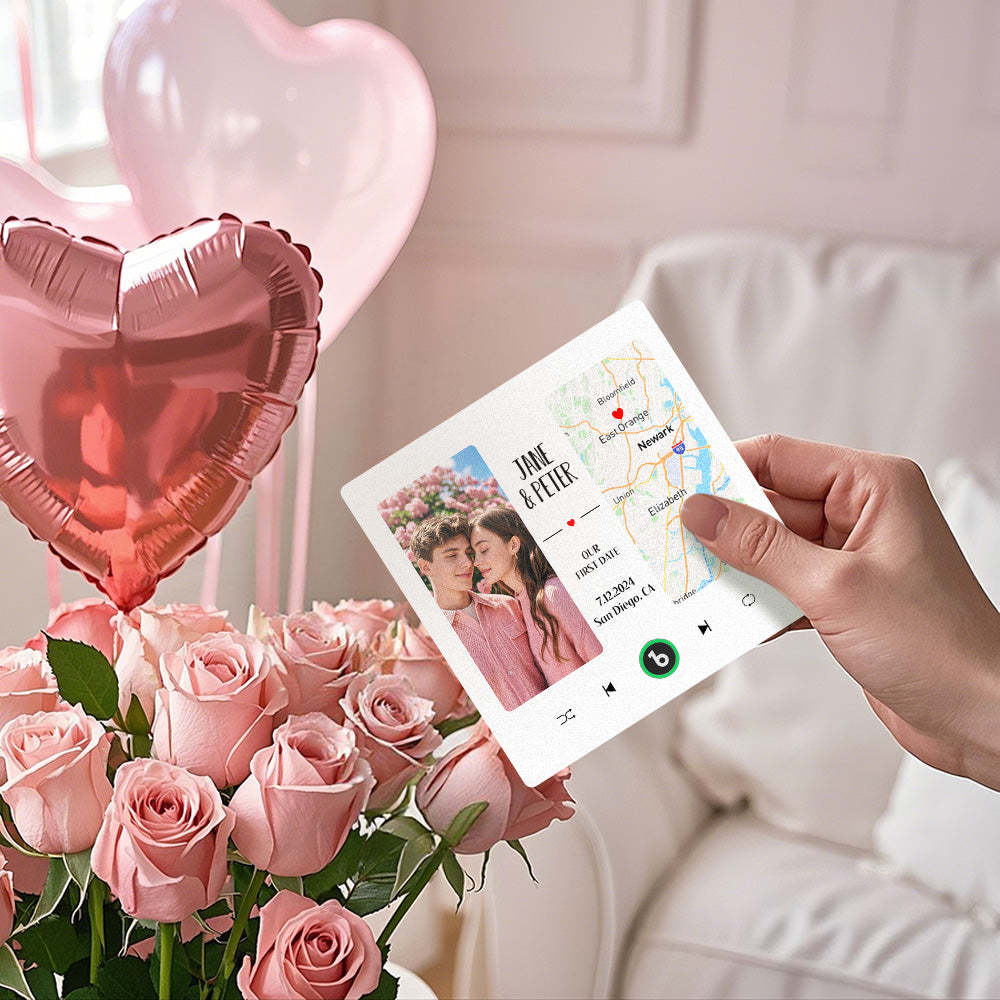 Custom Music Fridge Magnet with Photo and Map Upgraded Music Fridge Magnet Valentine's Gifts Our First Date - Fridgebeats