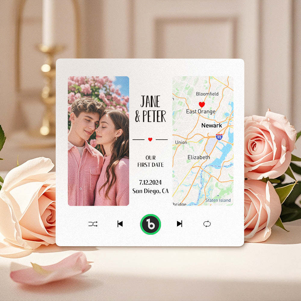 Custom Music Fridge Magnet with Photo and Map Upgraded Music Fridge Magnet Valentine's Gifts Our First Date - Fridgebeats