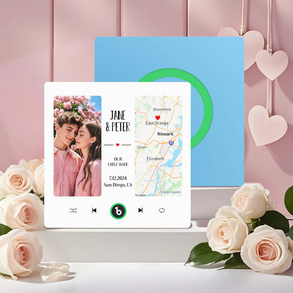 Custom Music Fridge Magnet with Photo and Map Upgraded Music Fridge Magnet Valentine's Gifts Our First Date - Fridgebeats