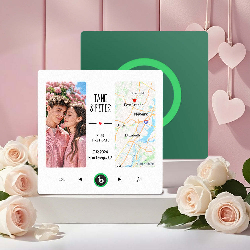 Custom Music Fridge Magnet with Photo and Map Upgraded Music Fridge Magnet Valentine's Gifts Our First Date - Fridgebeats