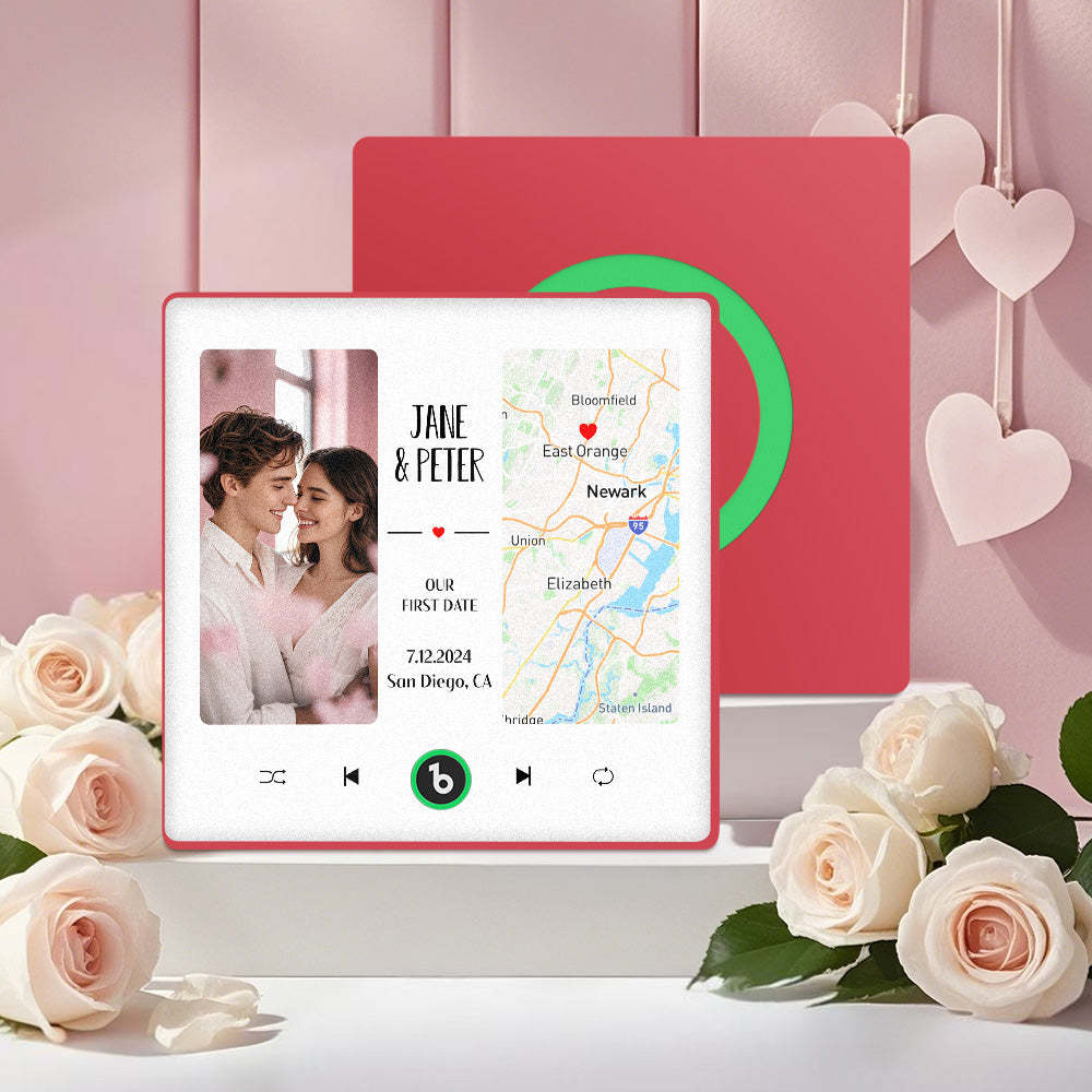 Custom Music Fridge Magnet with Photo and Map Upgraded Music Fridge Magnet Valentine's Gifts Our First Date - Fridgebeats