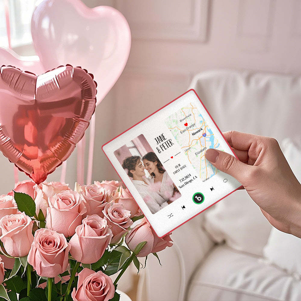 Custom Music Fridge Magnet with Photo and Map Upgraded Music Fridge Magnet Valentine's Gifts Our First Date - Fridgebeats