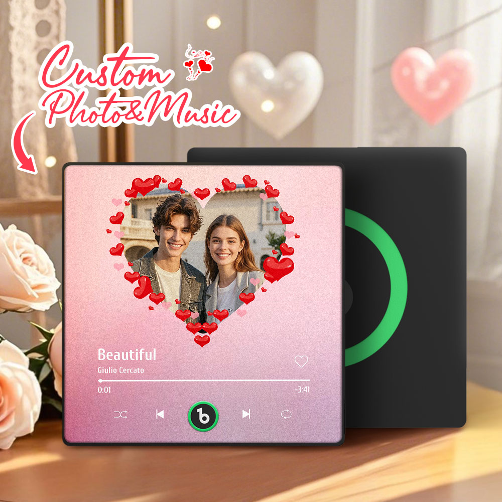 Personalized Music Fridge Magnet Heart Pink Valentine Gift Album Fridge Magnet Music Wall Photo Sticker Music Movement That Can Be Played Gift for Couple