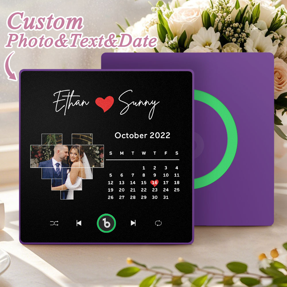 Custom Musical Fridge Magnets Personalized Heart Photo Calendar Song Magnet For Fridge with Date Wedding Gifts Anniversary Gifts for Him - Bestchristmasgifts