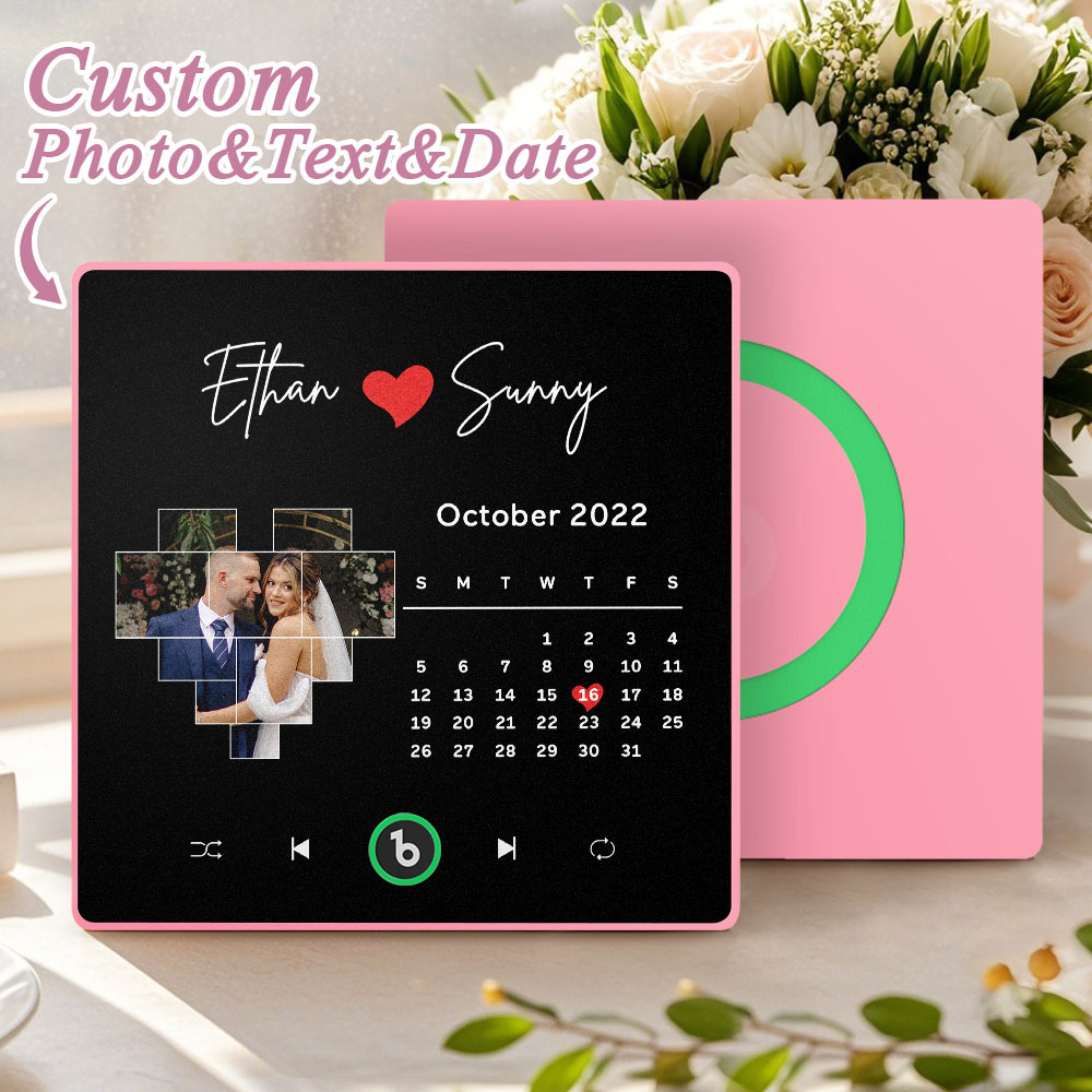 Custom Musical Fridge Magnets Personalized Heart Photo Calendar Song Magnet For Fridge with Date Wedding Gifts Anniversary Gifts for Him - Bestchristmasgifts