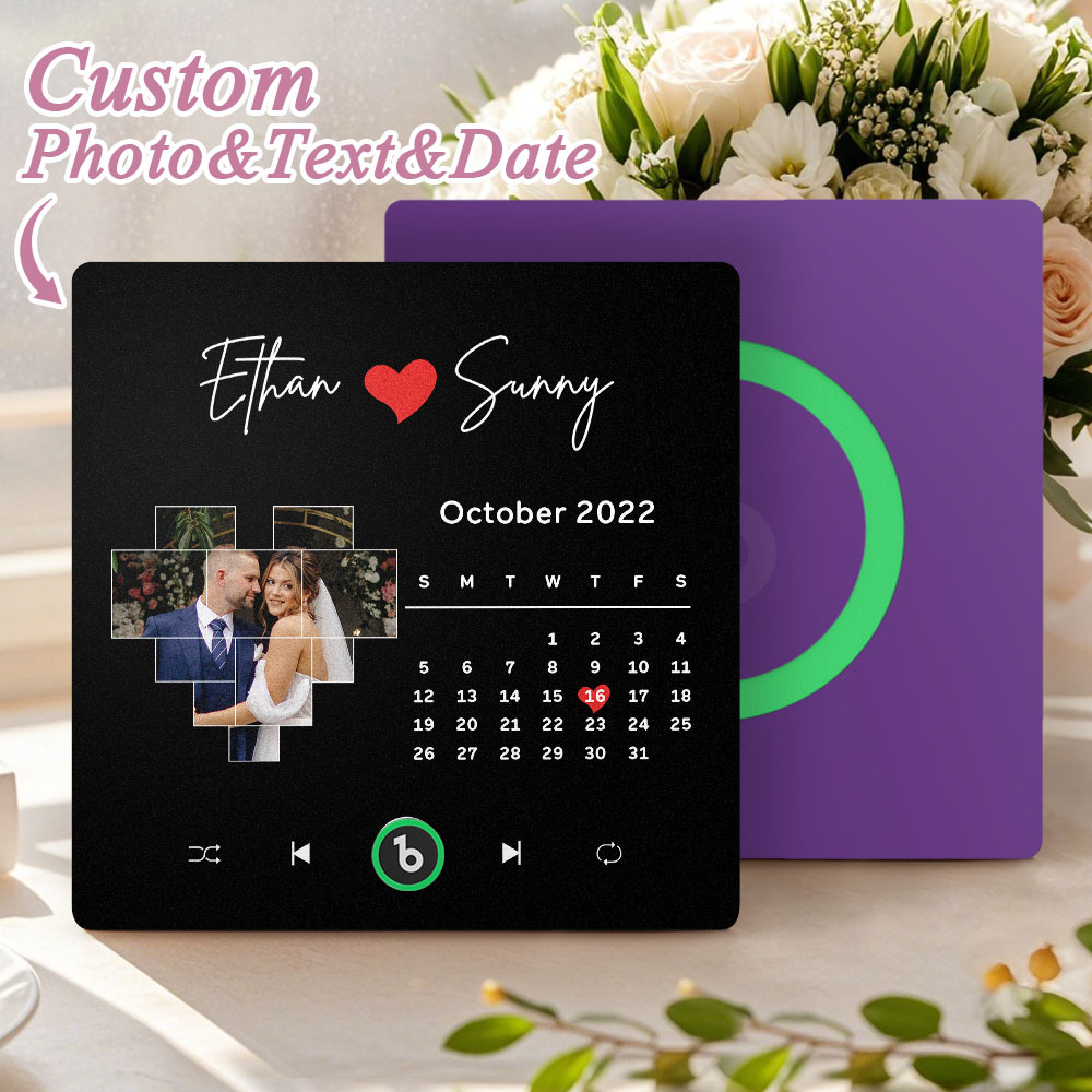 Custom Musical Fridge Magnets Personalized Heart Photo Calendar Song Magnet For Fridge with Date Wedding Gifts Anniversary Gifts for Him - Bestchristmasgifts