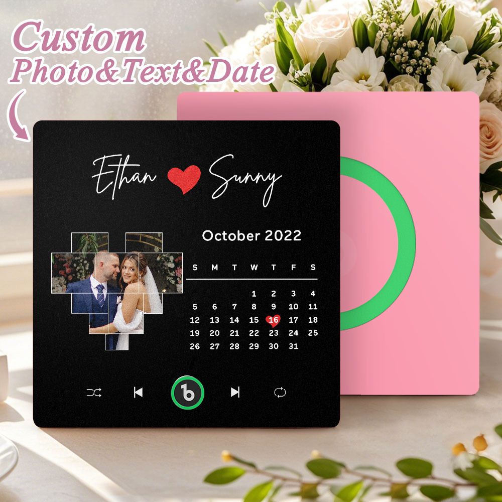 Custom Musical Fridge Magnets Personalized Heart Photo Calendar Song Magnet For Fridge with Date Wedding Gifts Anniversary Gifts for Him - Bestchristmasgifts