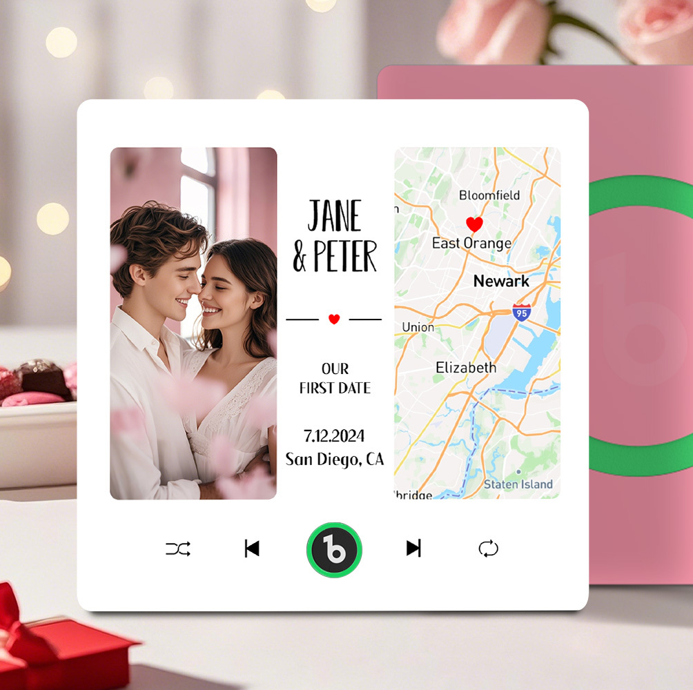 Custom Music Fridge Magnet with Photo and Map Upgraded Music Fridge Magnet Valentine's Gifts Our First Date - Fridgebeats