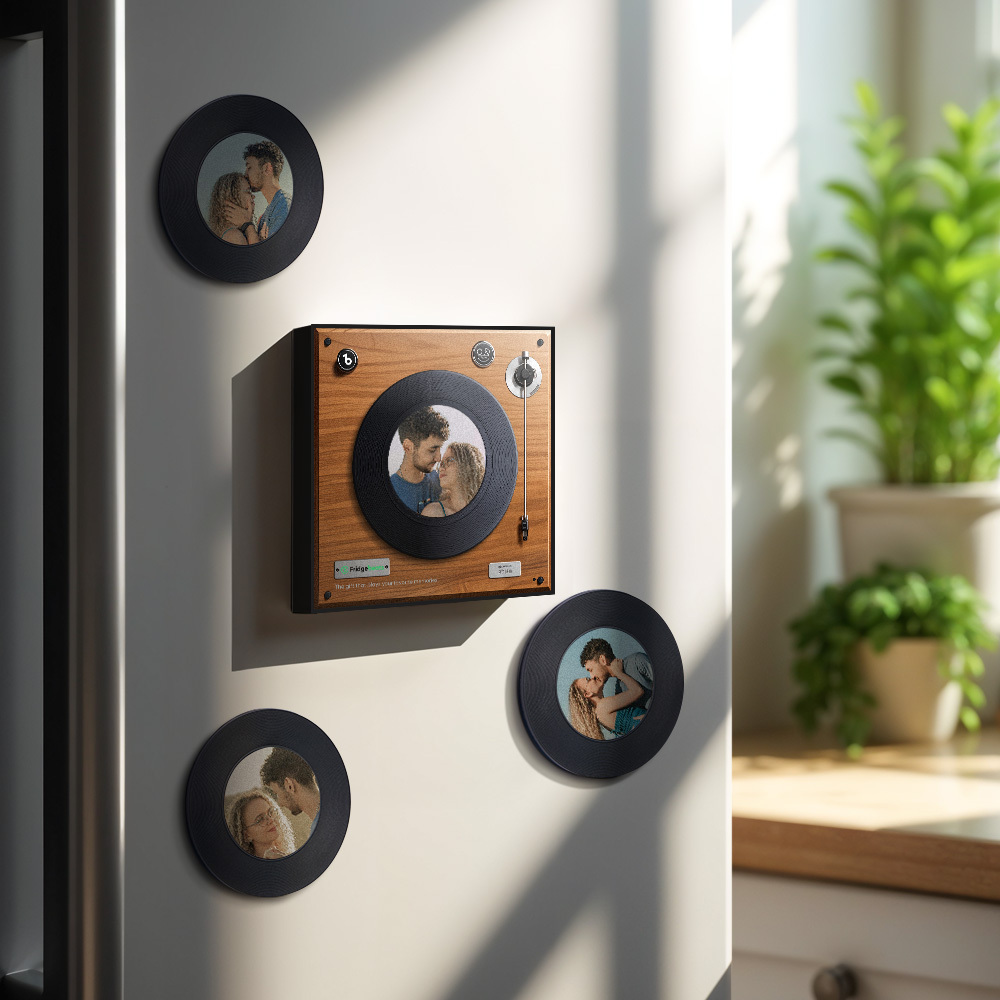 Custom Music & Photo Fridge Magnet Can Customize 1-6  Vinyl Record and Songs Personalized Vintage Photo Song That Can Play Music Christmas Gifts for Couple - Bestchristmasgifts
