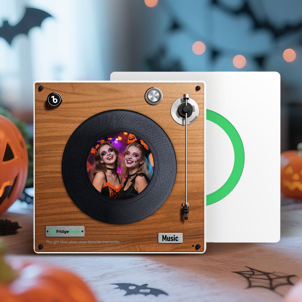 Custom Music & Photo Fridge Magnet Can Customize 1-6  Vinyl Record and Songs Personalized Vintage Photo Song That Can Play Music Halloween Gifts for Couple - Bestchristmasgifts