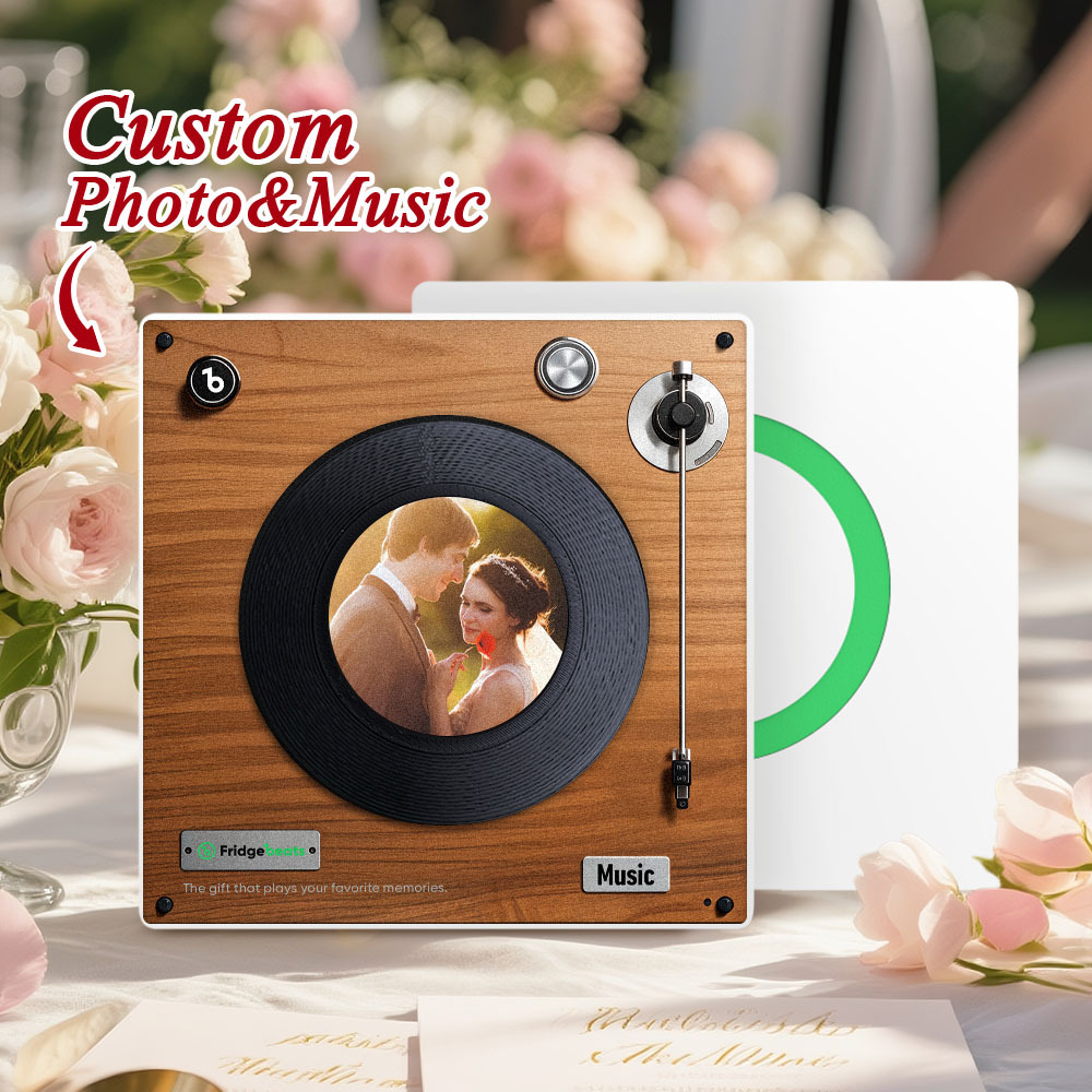 Custom Music & Photo Fridge Magnet Can Customize 1-6  Vinyl Record and Songs Personalized Vintage Photo Song That Can Play Music Wedding Gifts for Husband - Bestchristmasgifts