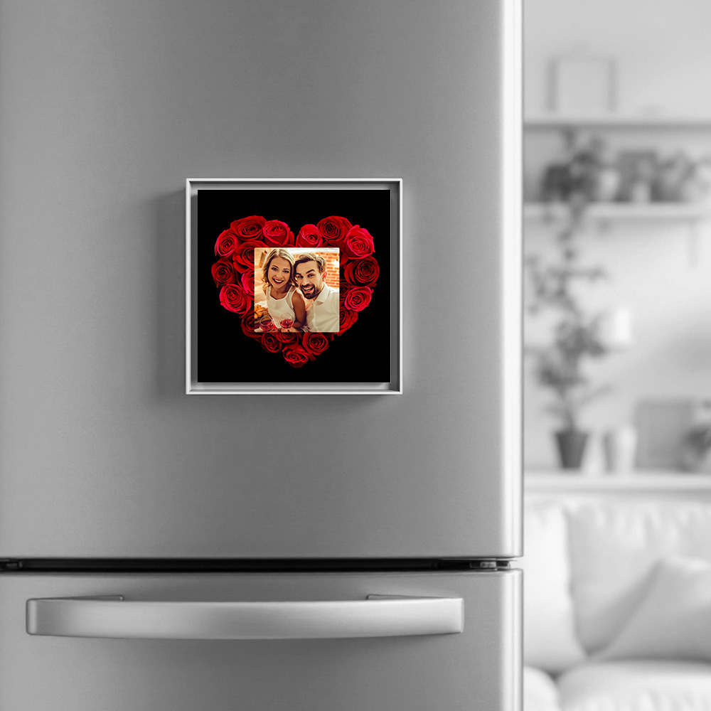 Custom Music & Photo Fridge Magnet Can Customize 1-6 Frame Art and Songs Rose Fridge Magnet