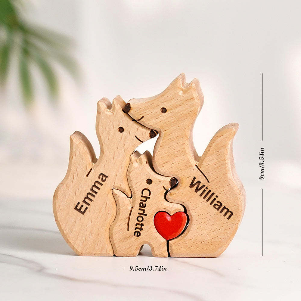 Wooden Fox Family Puzzle Custom Names House Warming Gifts - Bestchristmasgifts