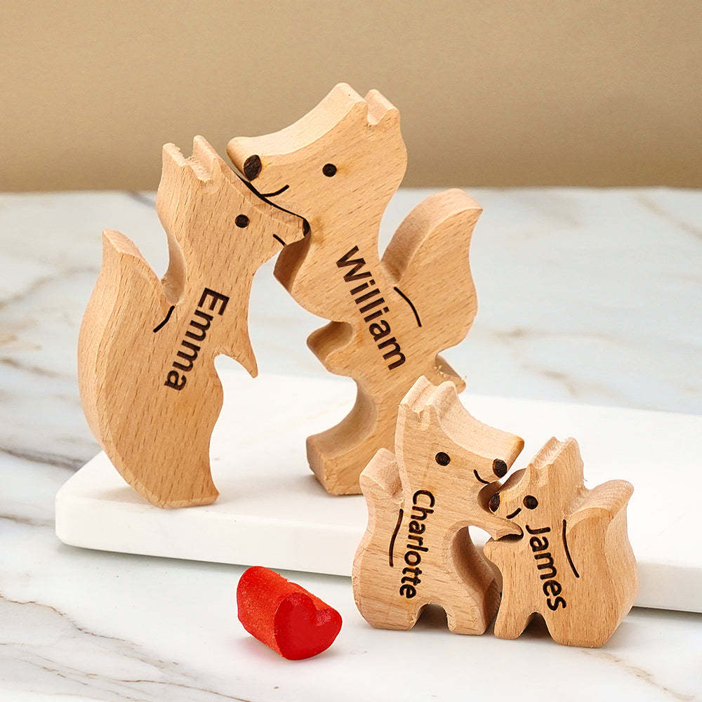 Wooden Fox Family Puzzle Custom Names House Warming Gifts - Bestchristmasgifts