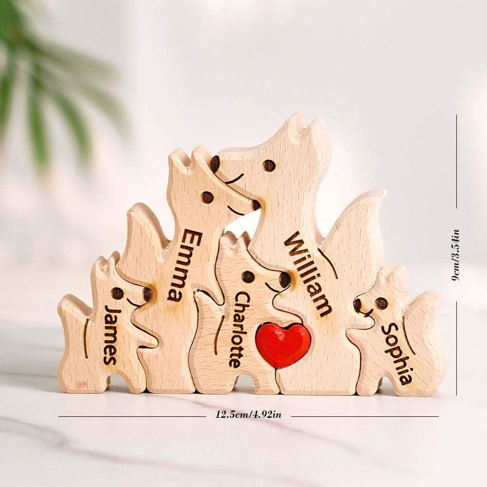 Wooden Fox Family Puzzle Custom Names House Warming Gifts - Bestchristmasgifts