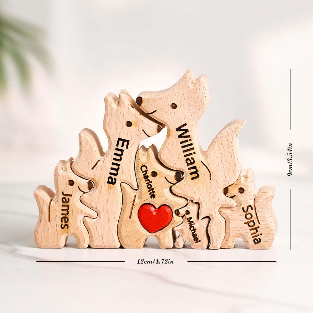 Wooden Fox Family Puzzle Custom Names House Warming Gifts - Bestchristmasgifts
