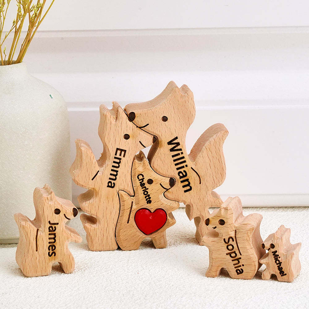 Wooden Fox Family Puzzle Custom Names House Warming Gifts - Bestchristmasgifts