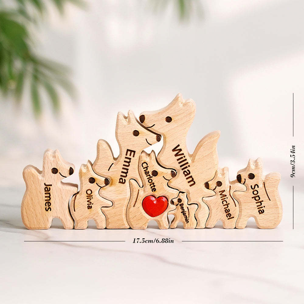 Wooden Fox Family Puzzle Custom Names House Warming Gifts - Bestchristmasgifts