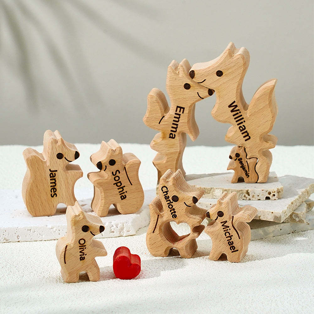 Wooden Fox Family Puzzle Custom Names House Warming Gifts - Bestchristmasgifts