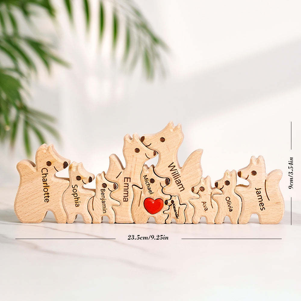 Wooden Fox Family Puzzle Custom Names House Warming Gifts - Bestchristmasgifts
