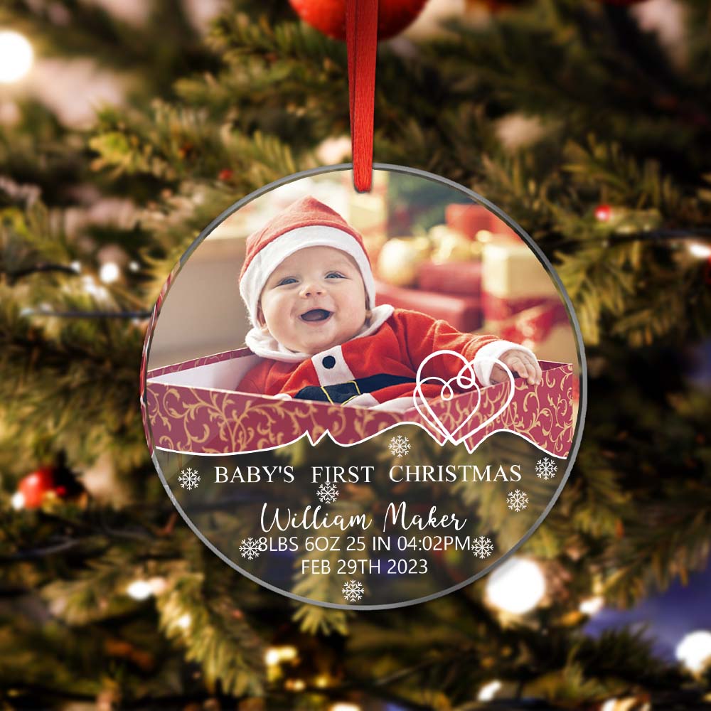 Baby's First Christmas Custom Photo Name Birthday Acrylic Ornament 2023 Christmas Gift - Bestchristmasgifts