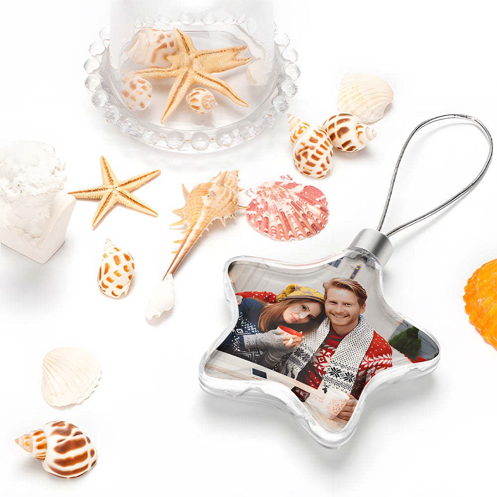 Custom Photo Christmas Ornament Personalized Christmas Star Hanging Ornament Gift - Bestchristmasgifts