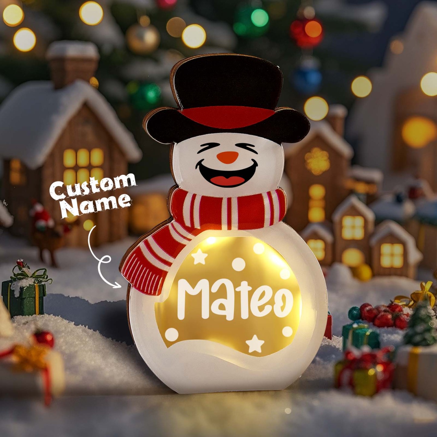 Personalized Snowman LED Light Name Block Sign Holiday Winter Decoration Christmas Gift for Family - Bestchristmasgifts