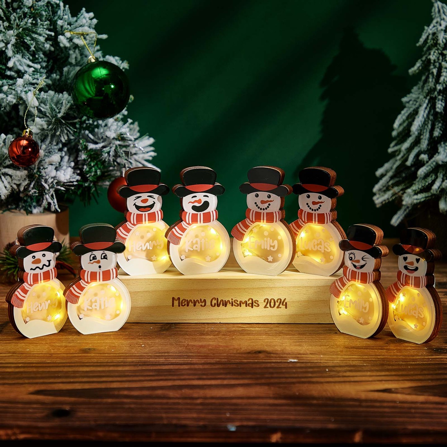Personalized Snowman LED Light Name Block Sign Holiday Winter Decoration Christmas Gift for Family - Bestchristmasgifts