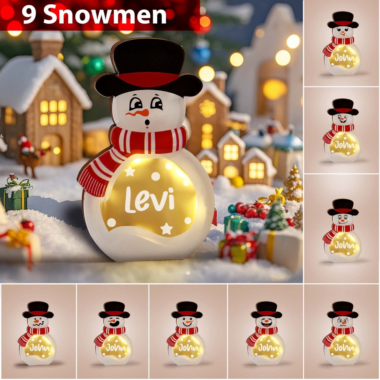Personalized Snowman LED Light Name Block Sign Holiday Winter Decoration Christmas Gift for Family - Bestchristmasgifts
