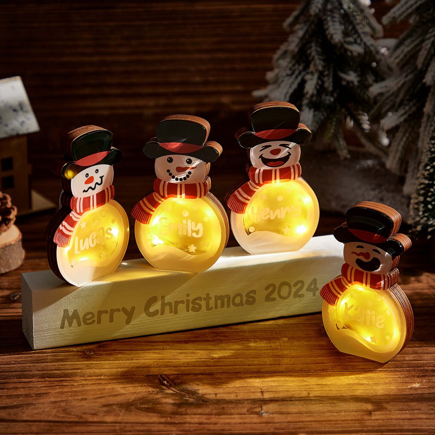 Personalized Snowman LED Light Name Block Sign Holiday Winter Decoration Christmas Gift for Family - Bestchristmasgifts