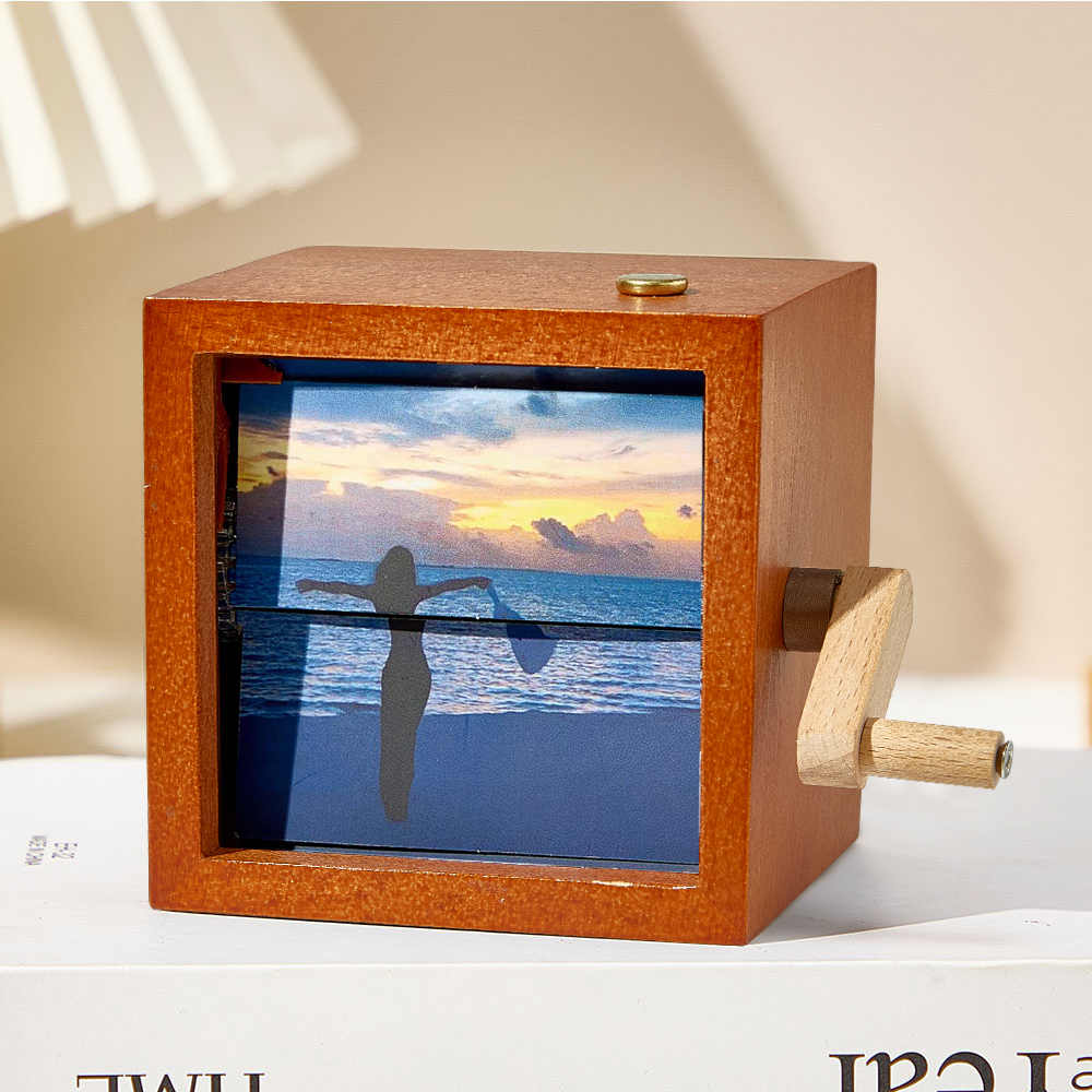 Custom Photo Flipbook Frame Animation Machine Mechanical Hand-cranked Flipbook Box Photo Album with Light Photo Cube Frame Anniversary Gifts