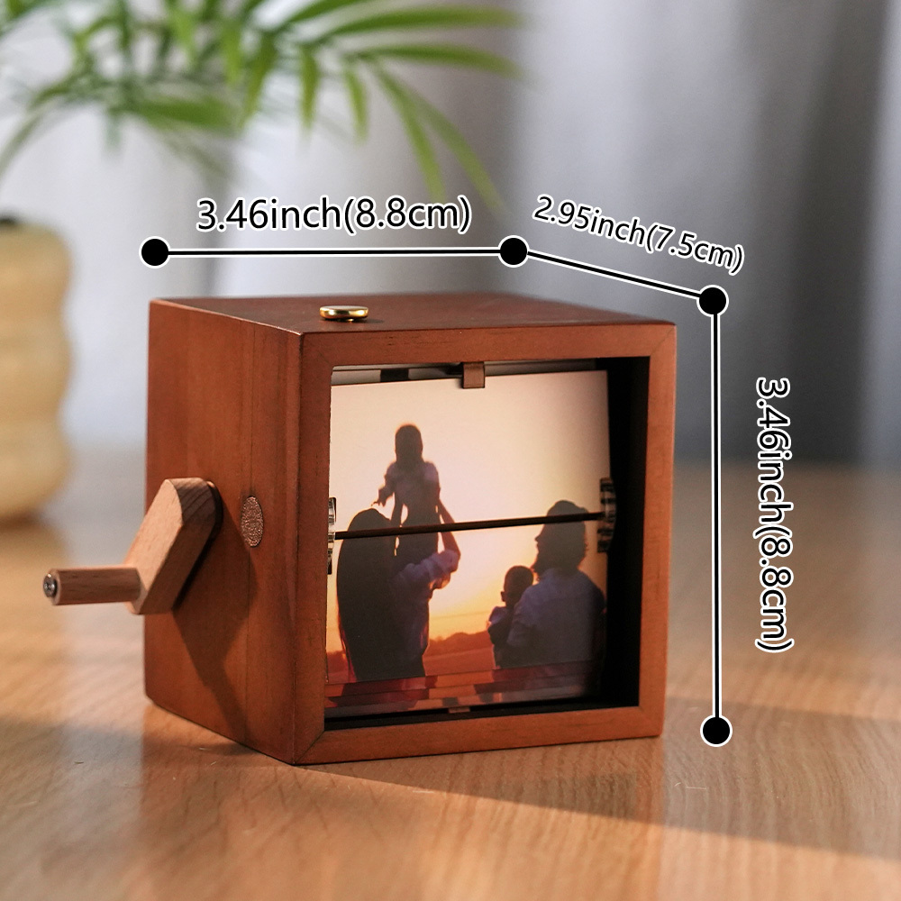 Custom Photo Flipbook Frame Animation 24 Pictures Machine Mechanical Hand-cranked Flipbook Box Photo Album with Light Black Walnut Anniversary Gifts