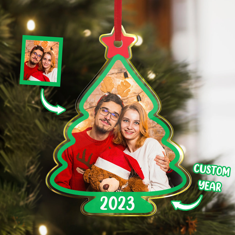 Custom Family Photo Christmas Tree Shaped Ornament Christmas Gift - Bestchristmasgifts