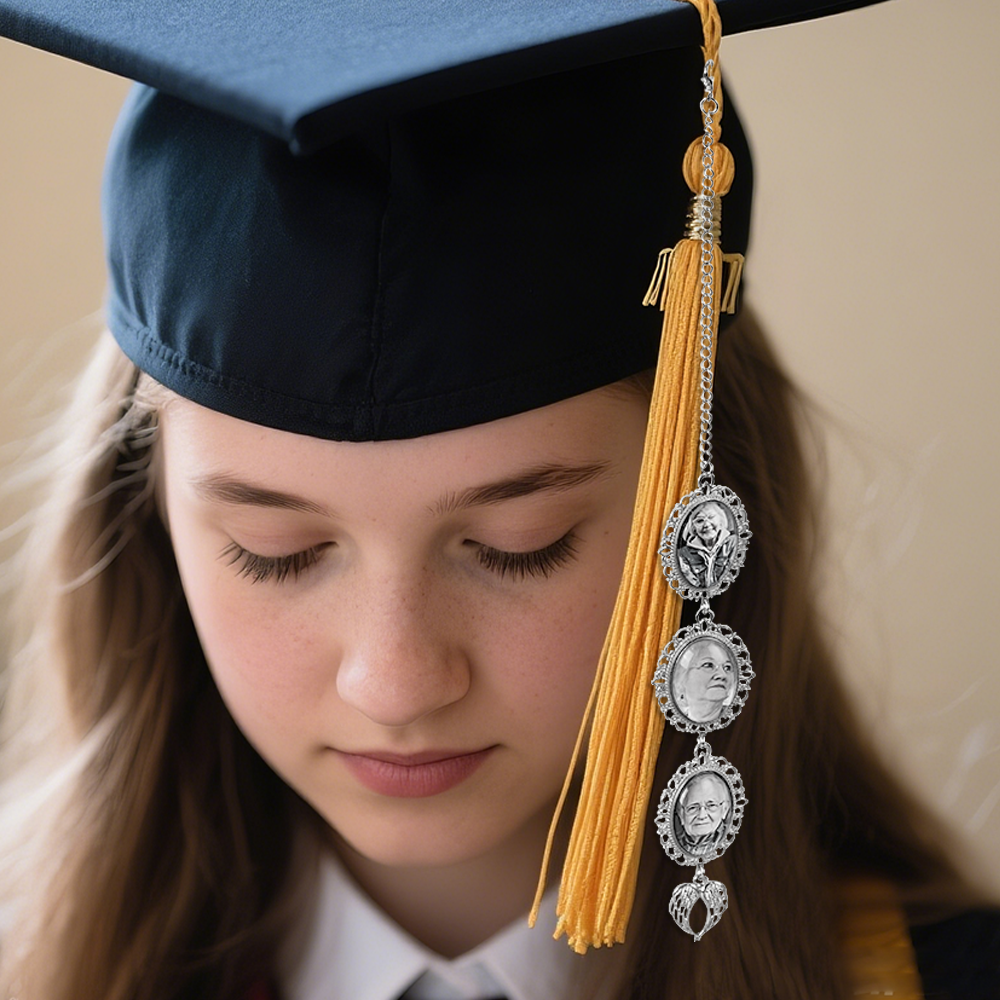 Custom Graduation Tassel With Memorial Photo Charm, Personalized Tassel Charm with Wings, Unqiue Graduation Gifts