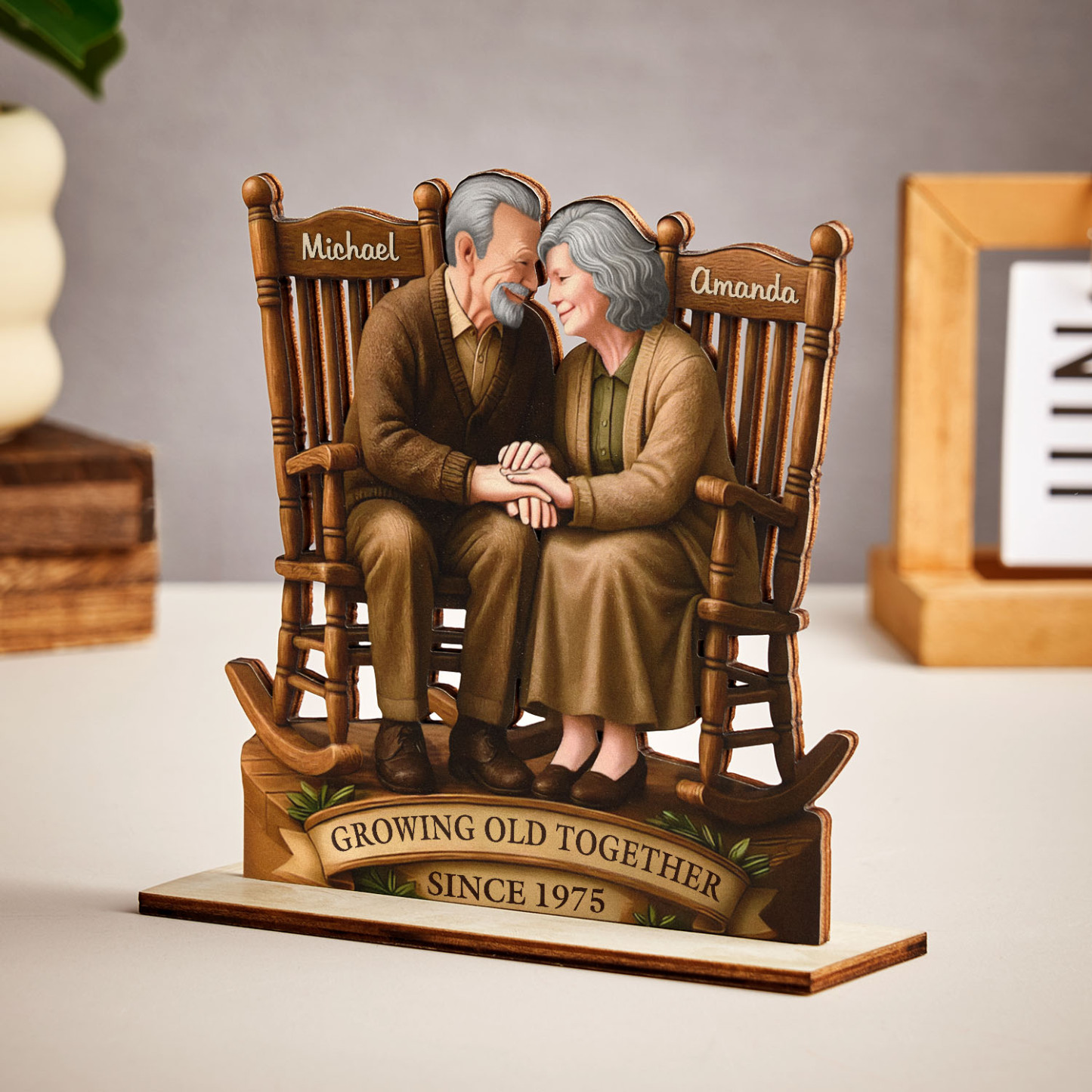 Custom Couple Wooden Ornaments Custom Text 2-Layered Wooden Plaque With Flat Stand Gift For Husband Wife Anniversary Gift