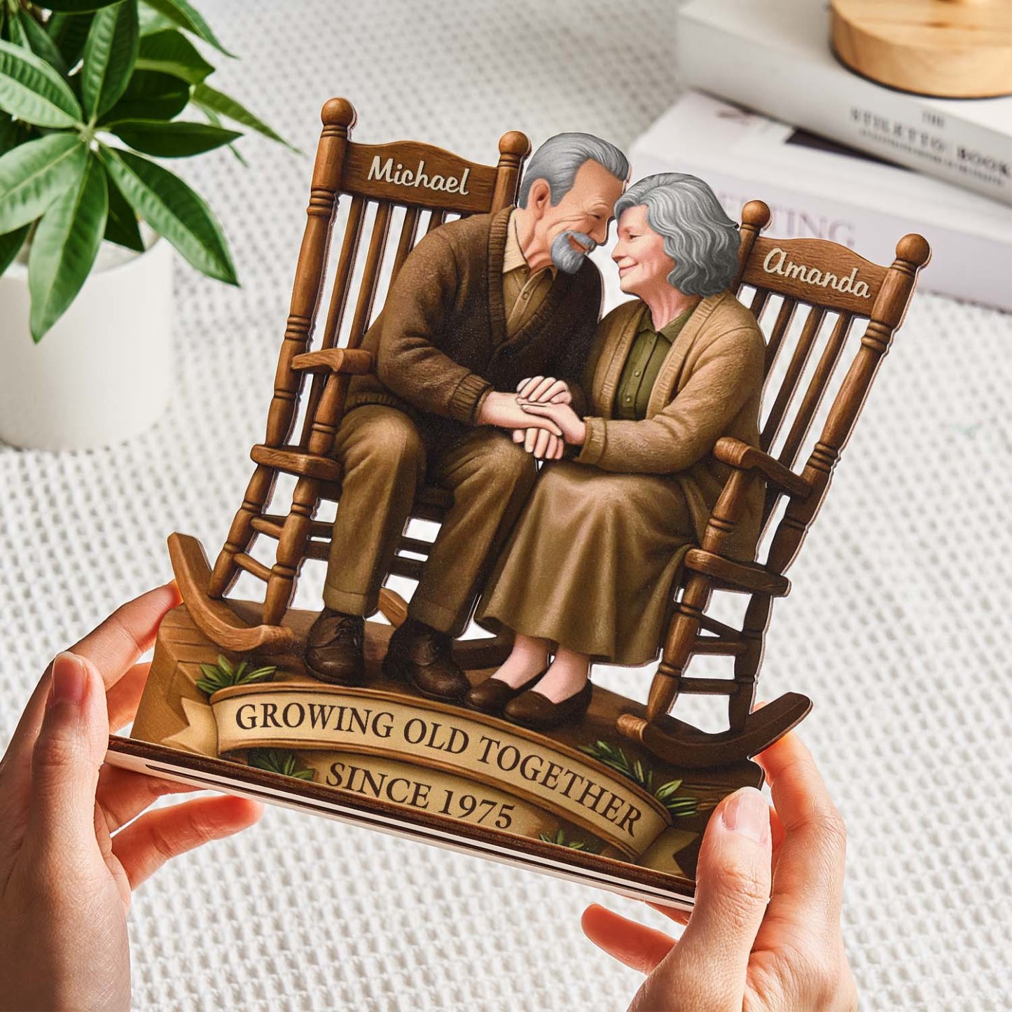 Custom Couple Wooden Ornaments Custom Text 2-Layered Wooden Plaque With Flat Stand Gift For Husband Wife Anniversary Gift