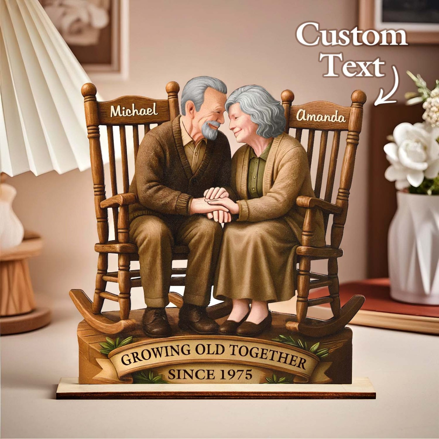 Custom Couple Wooden Ornaments Custom Text 2-Layered Wooden Plaque With Flat Stand Gift For Husband Wife Anniversary Gift