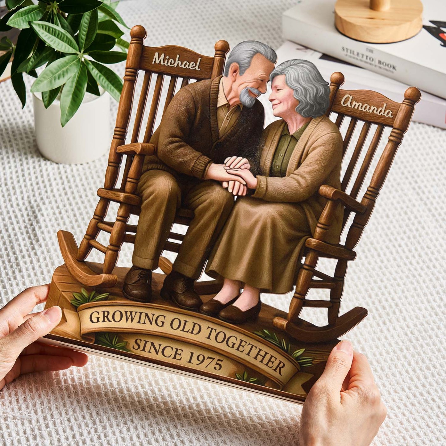 Custom Couple Wooden Ornaments Custom Text 2-Layered Wooden Plaque With Flat Stand Gift For Husband Wife Anniversary Gift