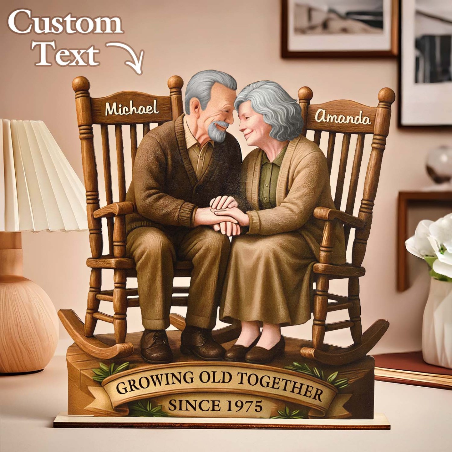 Custom Couple Wooden Ornaments Custom Text 2-Layered Wooden Plaque With Flat Stand Gift For Husband Wife Anniversary Gift