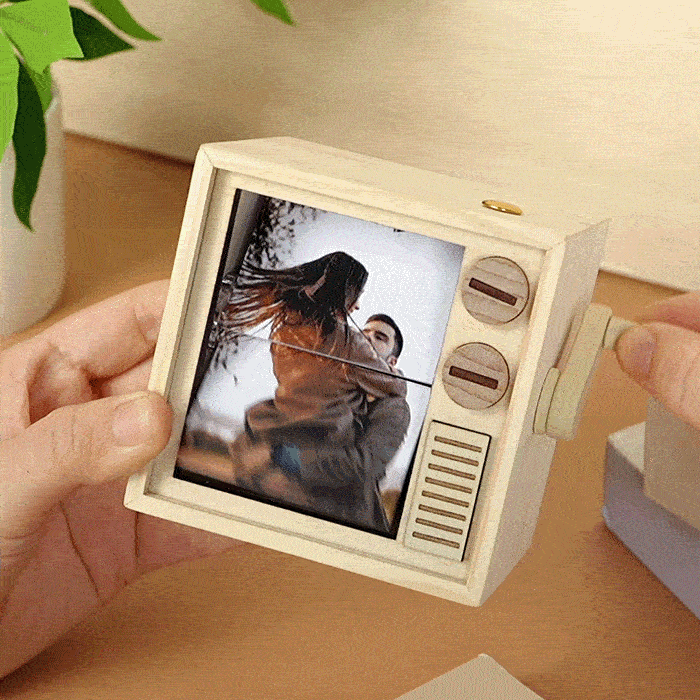 Custom Photo Flipbook Frame Animation Machine Mechanical Hand-cranked Flipbook Box with Light Black Walnut Christmas Gifts