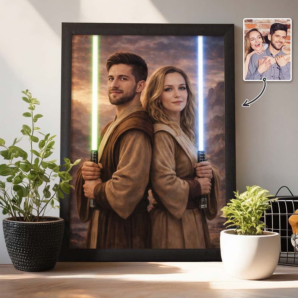 Custom Lightsaber Galactic Hero Couple Portrait Frame Gift Valentine's Day Gifts for Couple