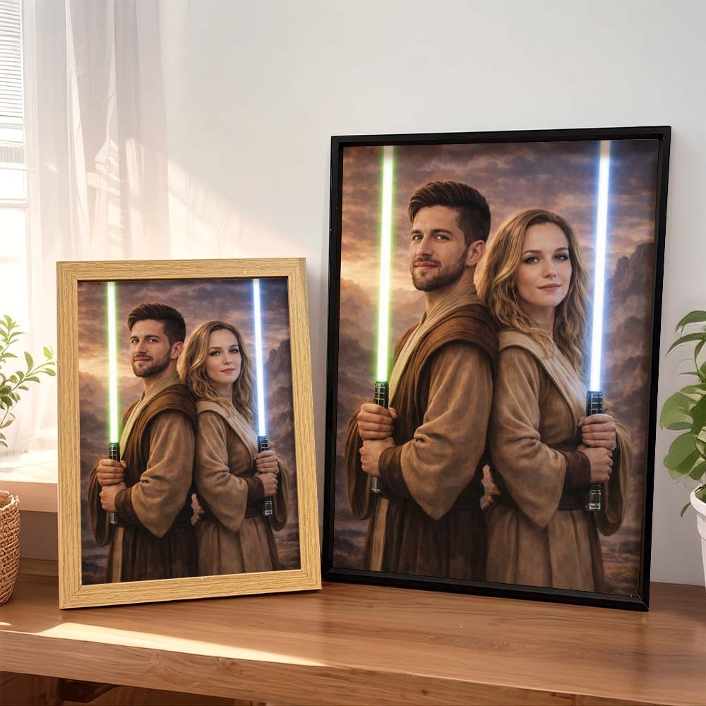 Custom Lightsaber Galactic Hero Couple Portrait Frame Gift Valentine's Day Gifts for Couple