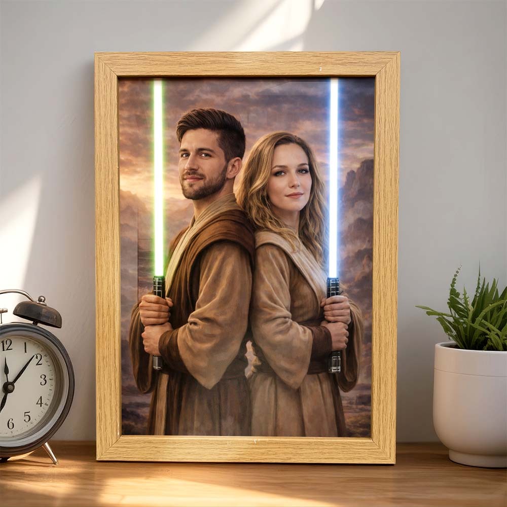Custom Lightsaber Galactic Hero Couple Portrait Frame Gift Valentine's Day Gifts for Couple