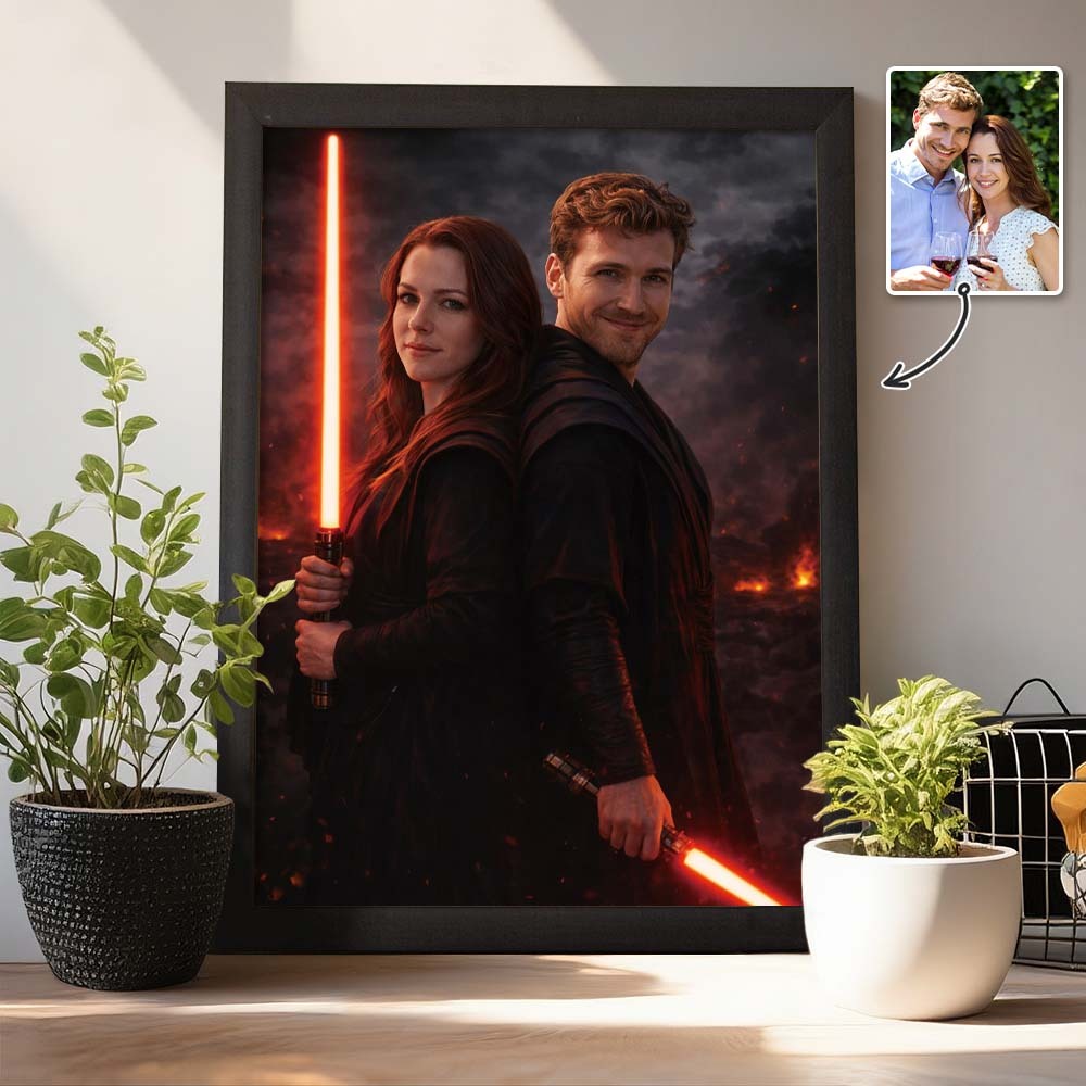 Custom Lightsaber Galactic Hero Couple Portrait Frame Gift Valentine's Day Gifts for Couple