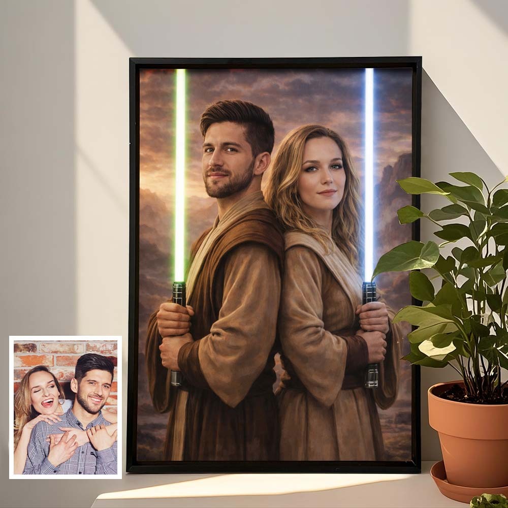 Custom Lightsaber Galactic Hero Couple Portrait Frame Gift Valentine's Day Gifts for Couple